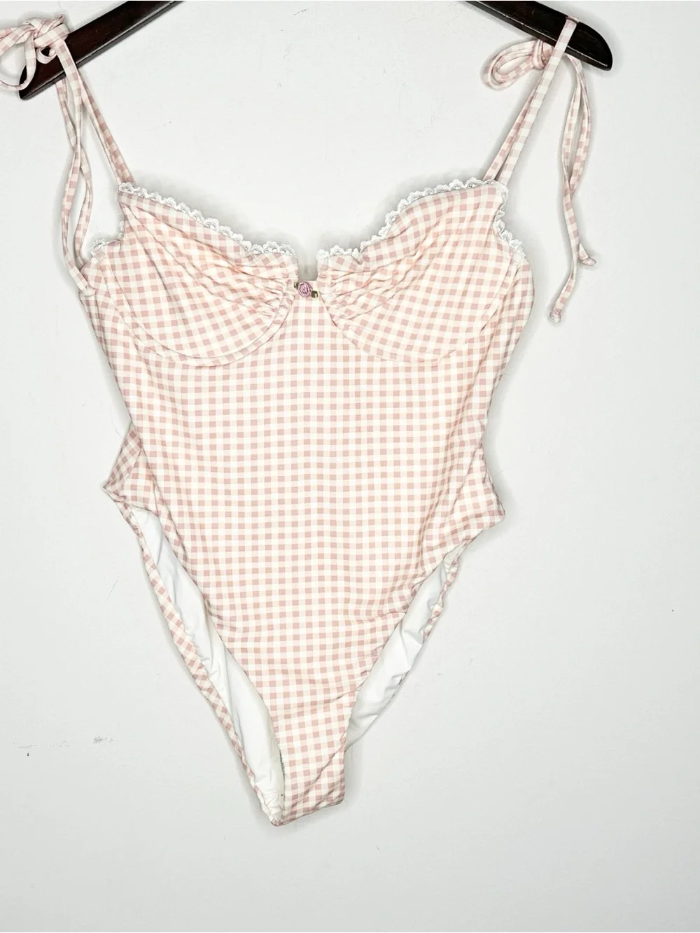 NWT Dippin’ Daisy’s Bonjour One Piece Swimsuit Petal Plaid Lingerie Sexy Gingham